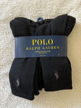 Polo by Ralph Lauren Black Ribbed Crew Socks - 6 Pack
